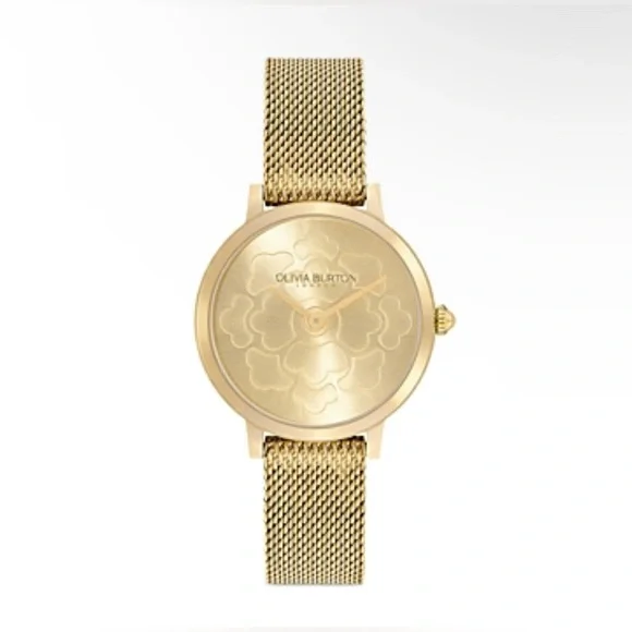 NWT Olivia Burton Ultra Slim Floral Ion Plated Gold-Tone Steel Watch 28mm - Gold - Picture 1 of 6